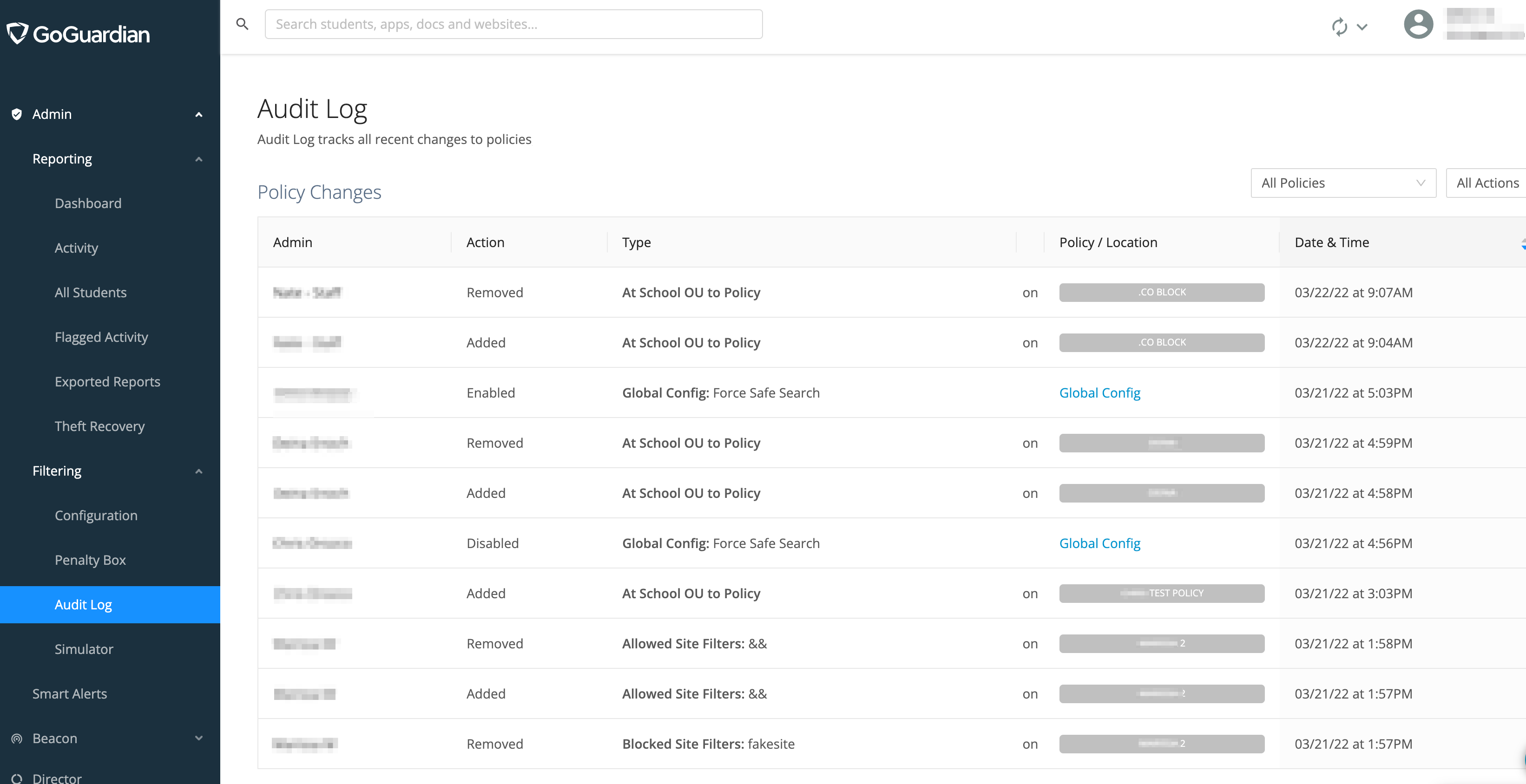 Admin Audit Log – GoGuardian Help Center